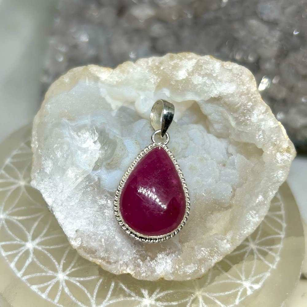 Ruby & Sterling Silver Teardrop Pendant